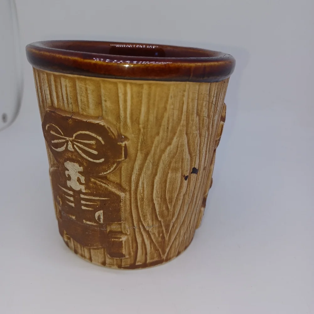 Vtg Harveys Lake Tahoe Bucket Tiki Mug Block Font Print Brown Glaze OMC Otagiri